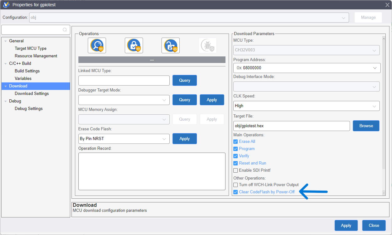Clear CodeFlash by Power-Off